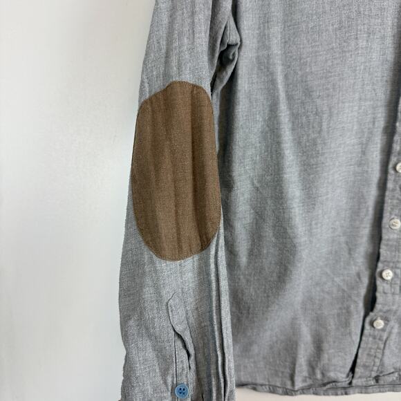 Kirrin Finch Androgynous Button Down Shirt Elbow Patch Gray Womens - 10 - Picture 3 of 10